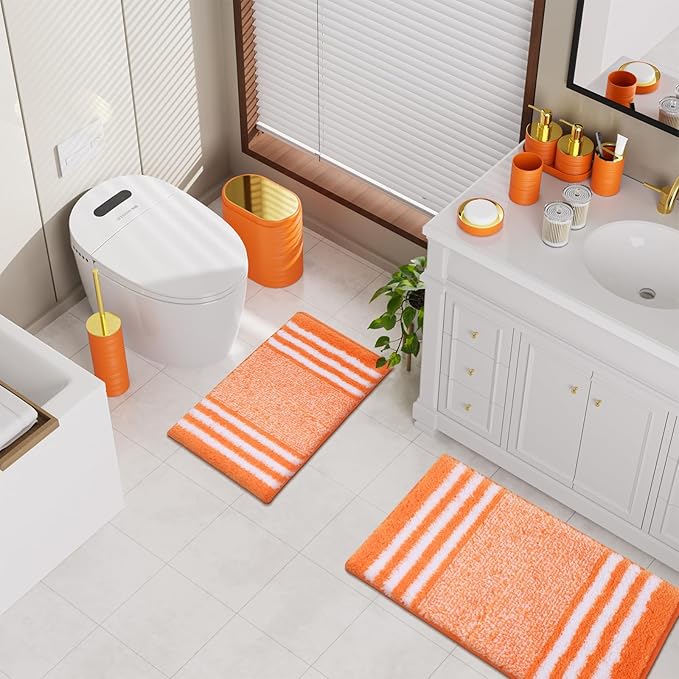 Bathroom Set - Bathroom Sets with Shower Curtain and Rugs, 25PC Bathroom Accessory Set, Orange Bathroom Accessories Set with Trash Can, Soap Dispensers