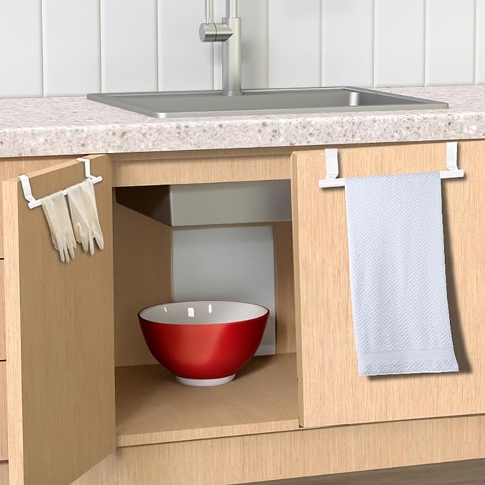 2 Pack 9 Inch Towel Holder, White Bathroom Towel Bar Stainless Steel Hand Towel Rack, Over Cabinet Door Towel Bar for Kitchen Bathroom
