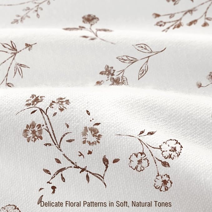 Brown Floral Farmhouse Vintage Cotton Shower Curtain, French Country Shower Curtains for Bathroom, 72Wx72H