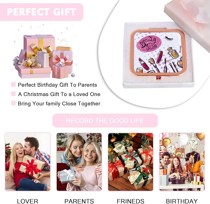 Small Mirror, Compact Makeup Mirror, 1x/2x Mini Travel Mirror with Magnification, Portable Hand Held Mirror for Purse Pocket, Gifts for Girls