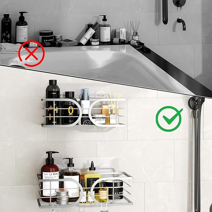 Shower Caddy No Drill Adhesive Wall Mounted SUS304 Stainless Steel Durable Large Capacity Shower Rack Organizer Quick Dry Rustproof Bathroom Storage Shelves - 2 Pack (Black)