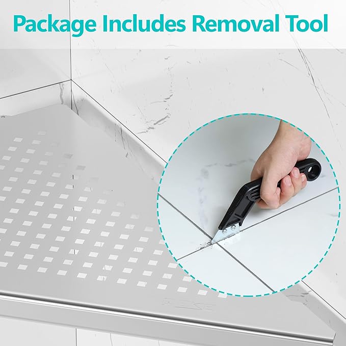 Qeke Bathroom Corner Shelf, Recessed 12" Shower Shelf Caddy, SUS304 Stainless Steel Shelf Wall Mount Triangular, No Drilling, Brushed Nickel