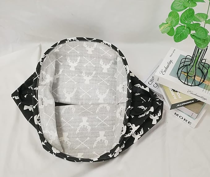 KUNRO Round Laundry Gift Basket Storage Hamper, Clothes Storage Organizer Bins, Shelf Basket with Handles for Room Decor (Deer)