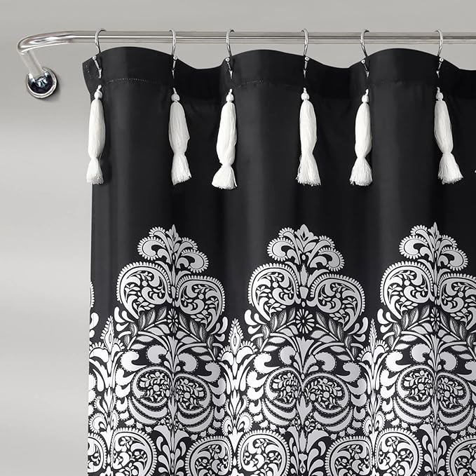 Lush Decor Boho Medallion Shower Curtain Single 72" W x 72" L Black - Boho Shower Curtains for Bathroom Decor - Black Bathroom Curtain