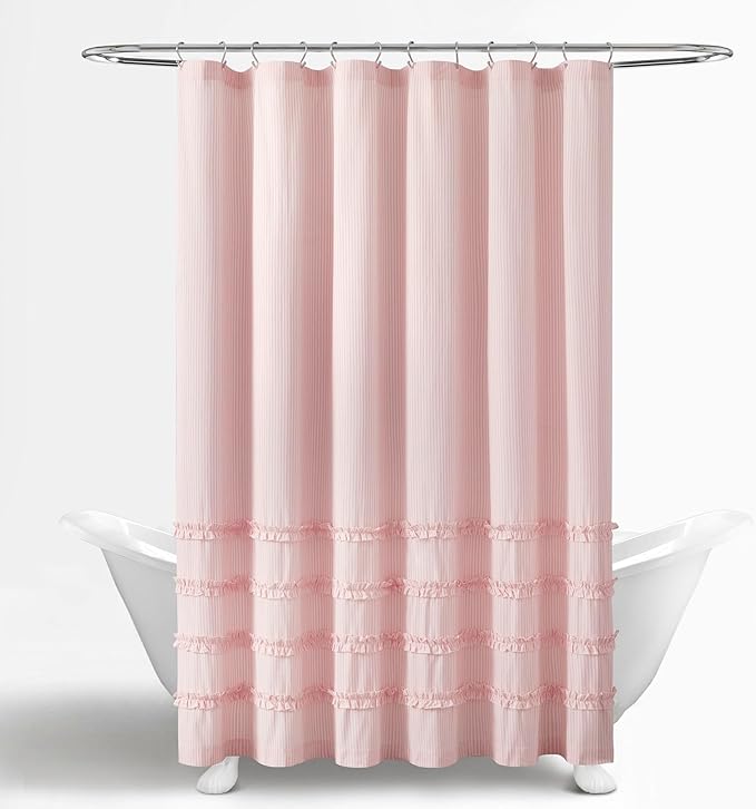 Lush Decor Vintage Stripe Yarn Dyed Cotton Shower Curtain, 72" x 72", Black