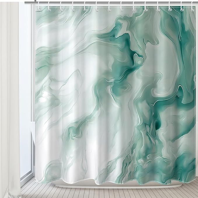 Mocsicka Green Marble Shower Curtain for Bathroom Modern Abstract Green and White Shower Curtain Waterproof Modern Art Decor Bath Curtain with 12 Hooks 72 X 72 Inches