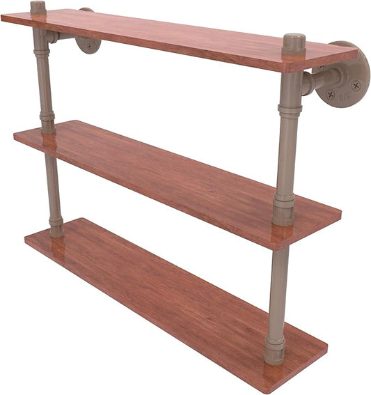 Allied Brass P-490-22-TWS-SHB Pipeline Collection 22 Inch Ironwood Triple Shelf, Shaded Beige