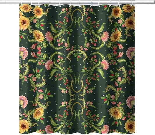 Modern Abstract William Morris Art Waterproof Fabric Shower Curtain,Fantasy Galaxy Boho Floral Sunflower Soft Hotel Quality Cloth Shower Light-Weight & Machine Washable - 72L x66W