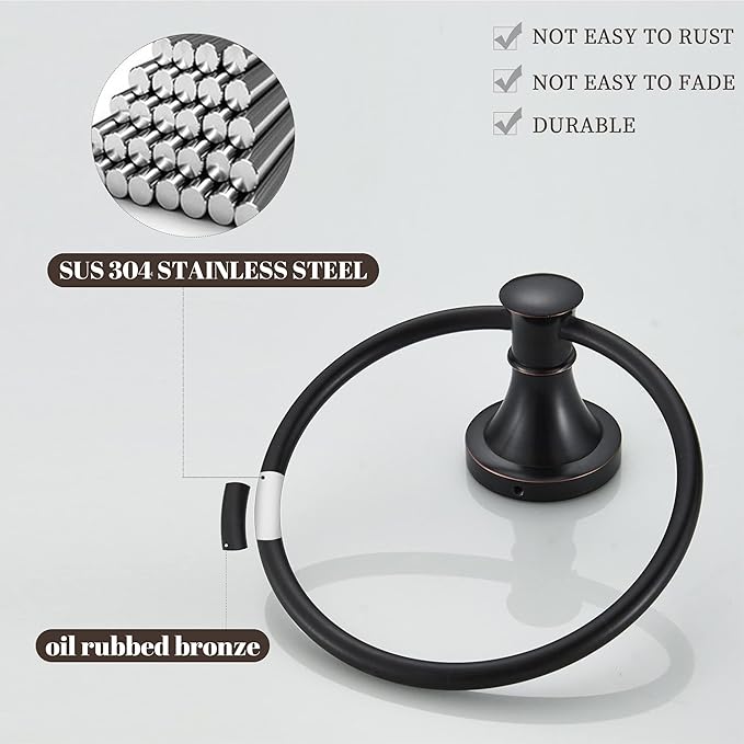 WOLIBEER Bronze Towel Ring, Oil Rubbed Hand Towel Holder Rustic Bathroom Towel Hanger SUS 304 Stainless Steel Towel Rack Wall Mounted