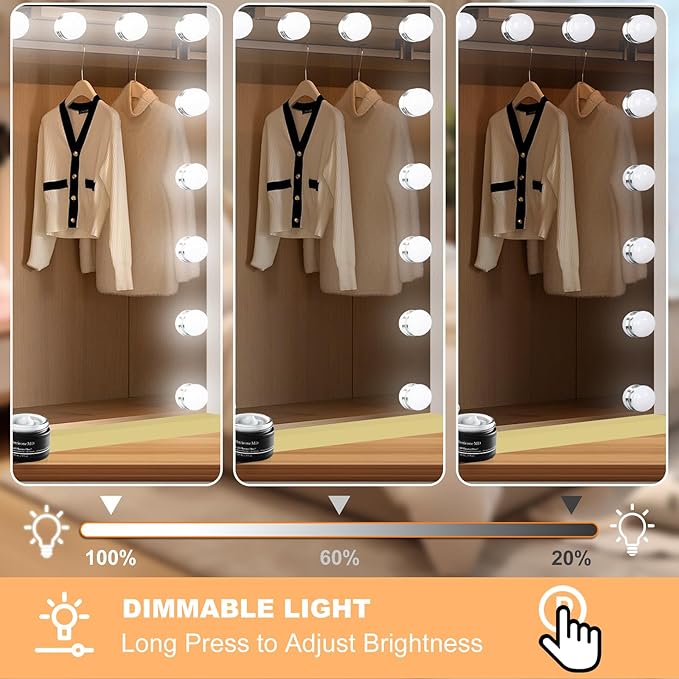 Moonee Gold Vanity Mirror with Lights, Hollywood Lighted Makeup Mirror with 18 Dimmable Bulbs and 10X Magnification, 3 Colors Modes, Aluminum Metal Frame, Light Up Mirror for Tabletop/Wall（32" x 24"）