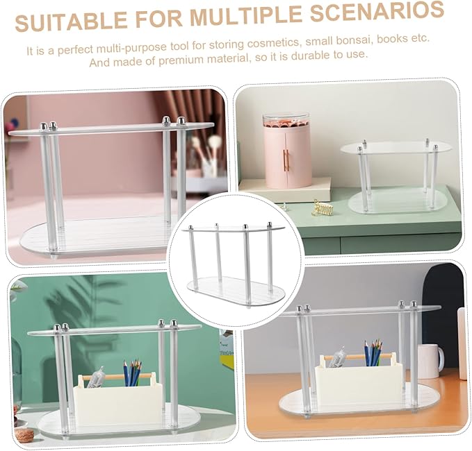 Happyyami Desktop Multi Function Organizer Shelf Bathroom Storage Rack for Cosmetics and Accessories Transparent Display Stand for Countertop Organization