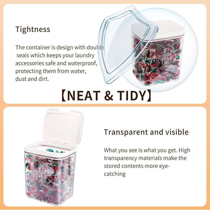 Large Capacity Container With Automatic Pop-Up Lid - Laundry Pods And Airtight Dishwasher Pod Holder, For Laundry Room Organization And Storage And Storage Of Dry Food, Packaged Food, Candy