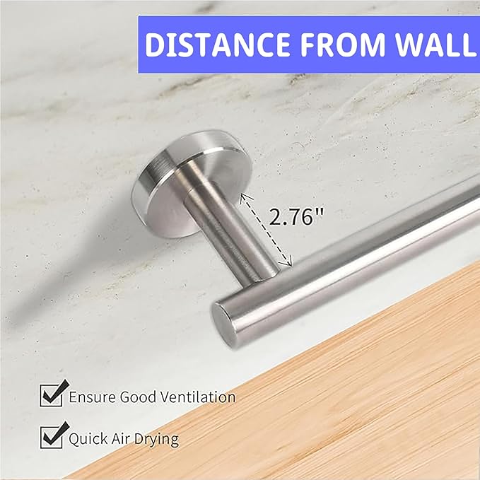 24 Inch Towel Bar, Towel Racks for Bathroom, SUS304 Stainless Steel Towel Bar for Bathroom Wall, Sturdy Towel Holder Bathroom Accessories (Silver)