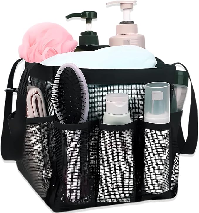 Mesh Shower Caddy Portable for College Dorm Room Essentials, 8-Pocket Large Capacity Shower Tote Toiletry Bag Basket, Quick Dry Hanging Organizer for Bathroom, Gym, Camp, Travel, Cruise, Beach