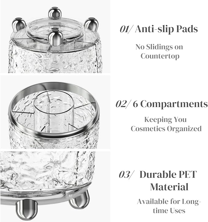 Eorbow Rotating Makeup Brush Holder, Dustproof Cosmetic Tools Organizer with Lid, 360?? Spinning Covered Brushes Storage with Anti-slip Pads for Vanity, Bathroom Countertop & Bedside Table, Clear