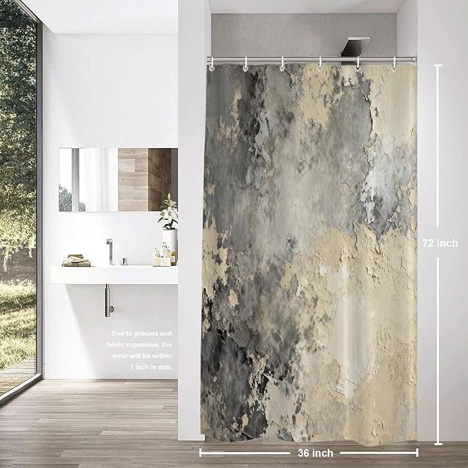 Shrahala Taupe Squares Texture Decorative Shower Curtain, Grey and Beige Art Painting Bathroom Décor Polyester Fiber Waterproof with Plastic Rings for Shower Stall Bathtubs 72 X 36 in