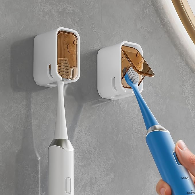 Toothbrush Holders for Bathroom【Innovation Single Slot Design】 2PCS Toothbrush Holder Wall Mounted with Cover for Shower, Single Toothbrush Dispenser Storage Organizer for Family & Travel