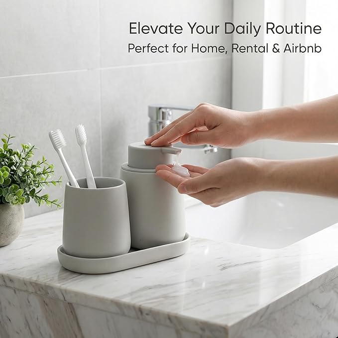 BosilunLife Bathroom Accessories Set 3 pcs (Light Grey-Liquid)