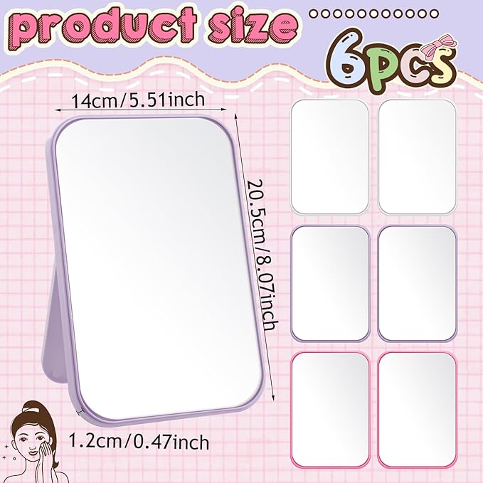 DoubleFill 6 Pcs Spa Party Mirror Spa Party Supplies Sleepover Accessory Favors Makeup Mirror for Sleepover Slumber Birthday Favors Women Adults Princess Gift(Mixed Color)