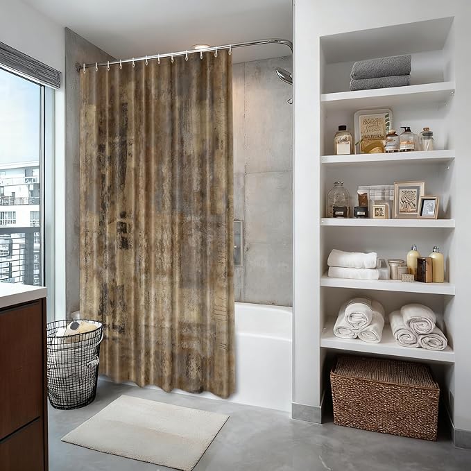 Shrahala Brown Abstract Art Decorative Shower Curtain, Grey Acrylic Bathroom Decor Polyester Fiber Waterproof with Plastic Rings for Shower Stall Bathtubs 72 x 36 in