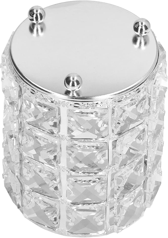 Pilipane European sty1e Rounded Crystal Glass Cosmetic Lunch Box for Bathroom Home Bedroom Office (Silver), Acrylic Makeup Brush Holder Lunch Box, Clear Pencil Pen Holder, Makeup Brush Holder