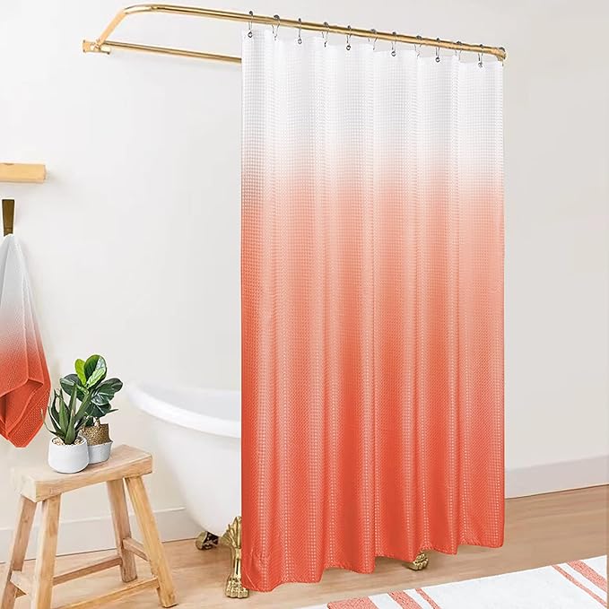 Mrs.Naturall Peach Shower Curtain with Hooks Set Coral Bathroom Accessories Decor Waterproof Cute Shower Curtains for Girls Bathroom Salmon