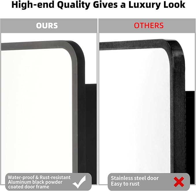 Movo Medicine Cabinet with Mirror, 20 Inch x 28 Inch Farmhouse Black Metal Framed Rectangle Bathroom Mirror Cabinet, Recess or Surface Mount