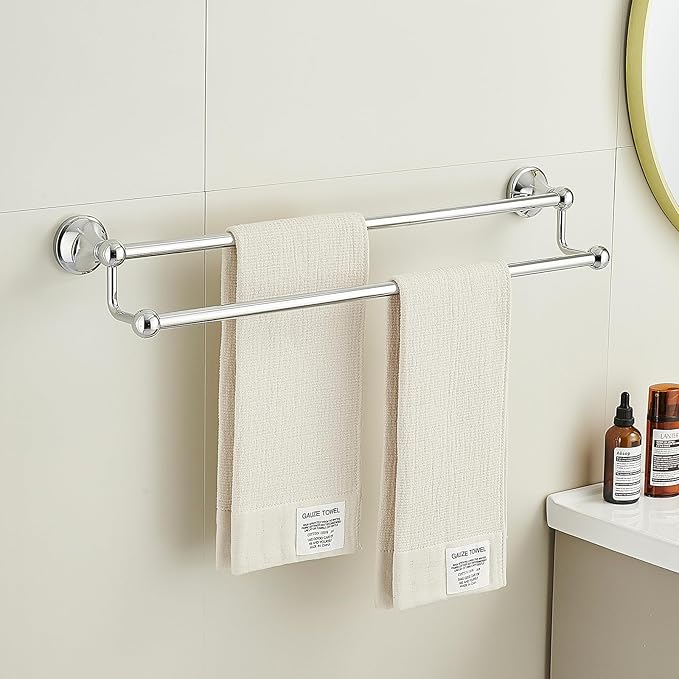 Antique Bathroom Double Towel Bar Chrome, 24 Inch Towel Racks for Bathroom Wall Mounted,Bathroom Towel Holder,Bathroom Two Towel Hanger Rod