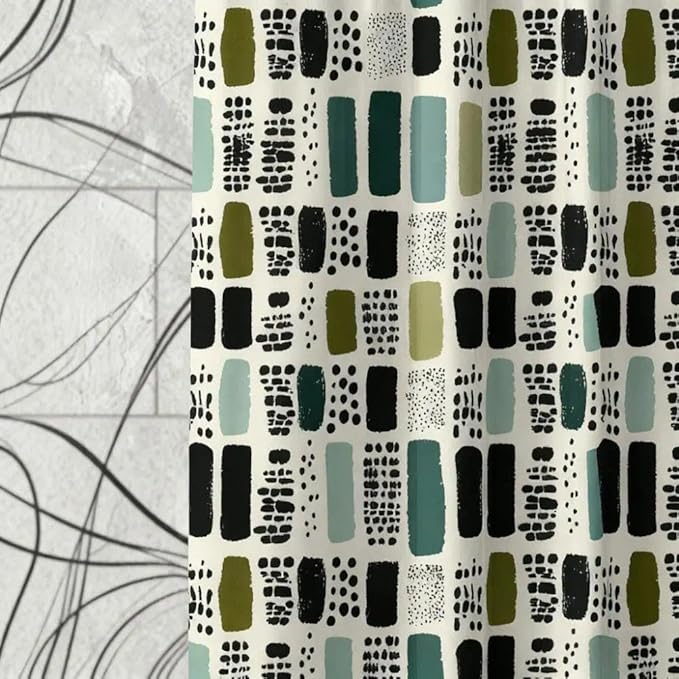 Sage Green Shower Curtain for Bathroom,Bohemian Green Checkered Waterproof Polyester Shower Curtain,Funny Sage Geometric Bathroom Decor,72x72 Inch