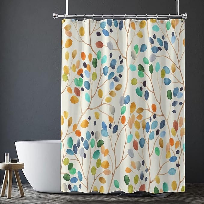 Boho Floral Shower Curtain, Spring Colorful Botanical Flower Leaves Bohemian Fabric Shower Curtain Set with 12 Hooks, Bathroom Bathtub Decor Cloth Curtain 72x72 Inches(183x183cm), Style-11