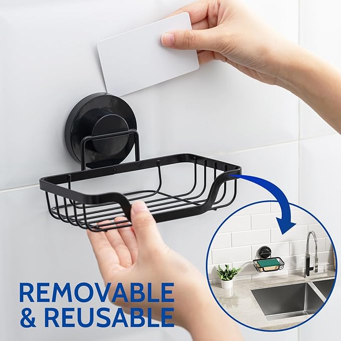 Suction Soap Dish for Shower, Stainless Steel Rustproof Drainable Soap Holder, Wall Mounted Vacuum Suction Soap Tray for Bathroom, Black