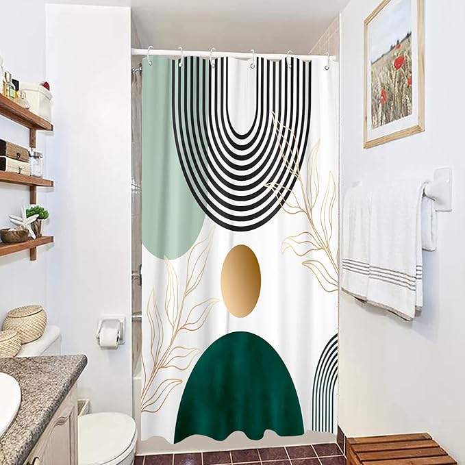 Aipon Green Mid Century Shower Curtain for Bathroom Abstract Boho Shower Curtain Modern Fabric Waterproof Shower Curtains for Bath (36'' × 72'', Green2)