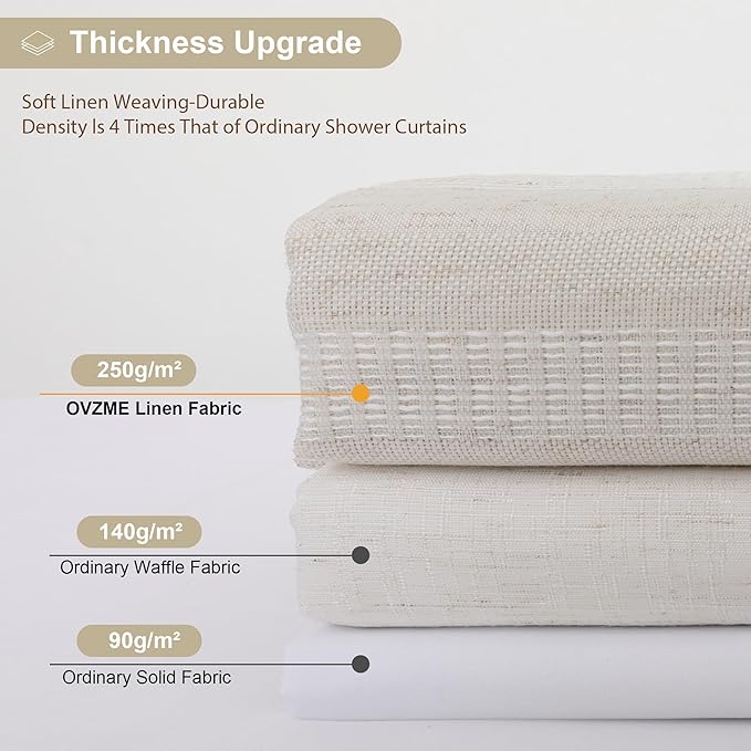 OVZME Extra Long Linen Shower Curtain 96 Inch Long, Boho Chic Textured Soft Fabric Heavy Duty Cloth Bathroom Shower Curtain with Tassel, Tall Farmhouse Luxury Bath Decor, 72Wx96L Inches