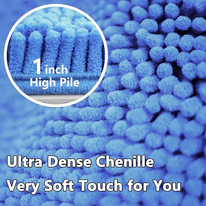 BOANKODU Bathroom Rugs Sets 2 Piece, Extra Soft Chenille Bath Mat Absorbent Bathroom Rug, Bathroom Mat with PVC Non-Slip Bottom, Machine Washable Bath Rugs (32x20 Inch + 24x16 Inch, Snow Cyan)