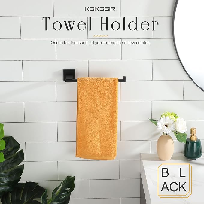 KOKOSIRI Towel Bar Matte Black Bathroom Towel Rack Holder Wall Mount Hand Towel Hanger for Bathroom Organization, Heavy Duty Stainless Steel B3006BK