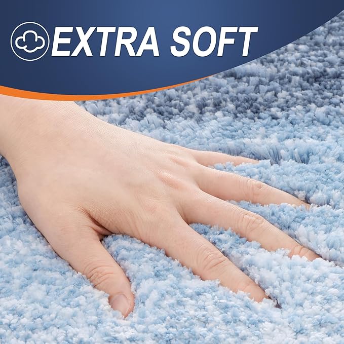 OLANLY Bathroom Rug Set 2 Piece, Soft Absorbent Microfiber Bath Rug Set, Non-Slip, Machine Wash Dry, Plush Shaggy Bath Mats for Bathroom (30"x20"+24"x16", Blue)