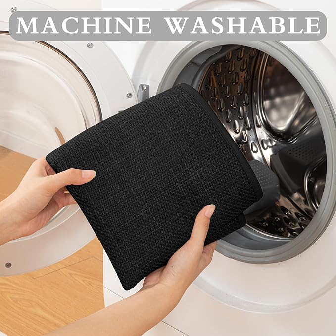 YIHOUSE Black Bathroom Rug Set, 2 Piece, 17"x24" + 17"x47", Non Slip, Quick Dry, Thin, Bath Mat for Bathroom and Kitchen