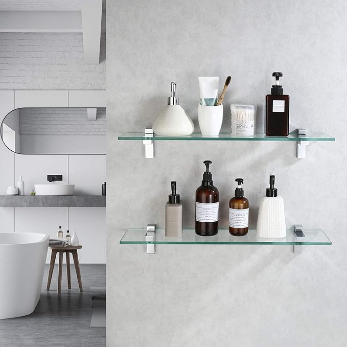 KES Glass Shelf for Bathroom & Coat Hook, Polsihed Finish, BGS3201S60-P2+A2164-P2