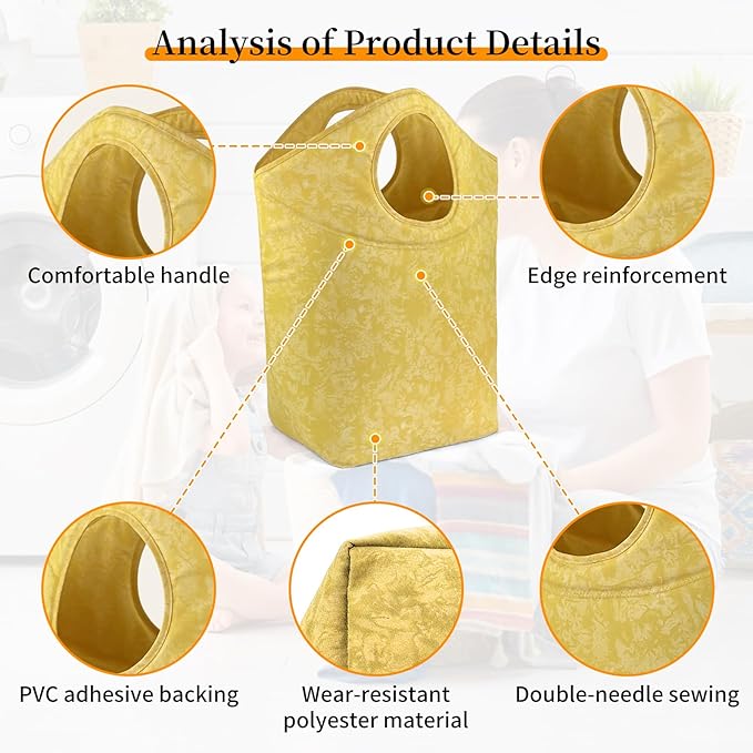 47L Foldable Laundry Basket, 18"x17"x9.5" Collapsible Laundry Hamper Portable Waterproof Storage Bag for Dirty Clothes Toys Bathroom Bedroom Camping Travel