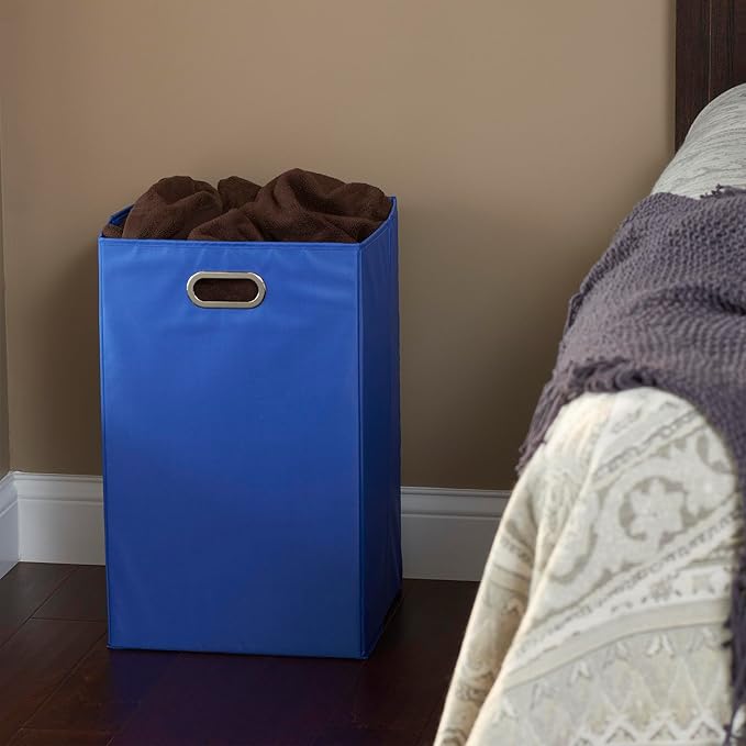 Household Essentials GEN Folding Laundry Hamper, Grommet Handles, Sturdy Fiberboard with Polyester Lining, Quick Set-Up, Squared Shape Saves Space, Blue