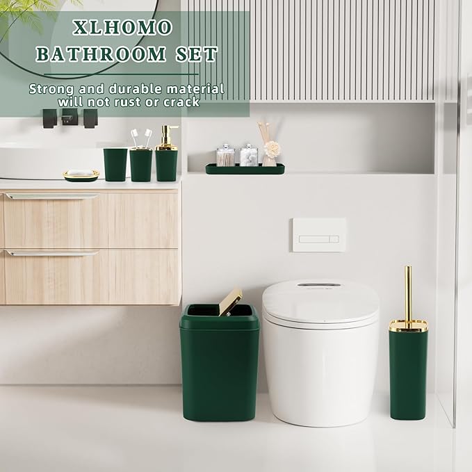 XLHOMO Bathroom Accessories Set - 26PCS Dark Green Bathroom Set, Bathroom Accessory Set with Shower Curtain and Rugs and Bathtub Mats for Home
