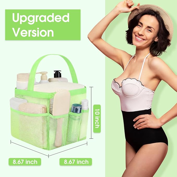 Attmu Mesh Shower Caddy Portable for College Dorm Room Essentials with 8 Pockets, Hanging Shower Caddy Dorm Basket, Quick Dry Shower Bag for Bathroom