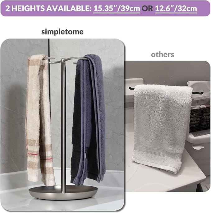 simpletome Towel Holder Stand Countertop with Storage Tray Non-Slip Weighted Base for Bathroom (Brushed Nickel)