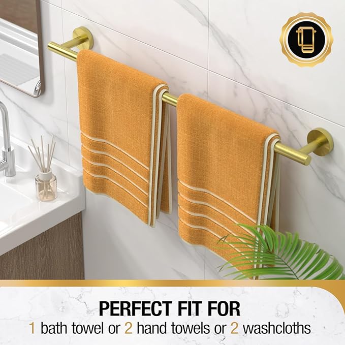 HITSLAM Gold 24 Inch Towel Bar for Bathroom, SUS304 Stainless Steel Bathroom Towel Rack Wall Mounted, Modern Home Decor Bath Towel Holder with Hardware Accessories (Total Length 25.7 Inch)