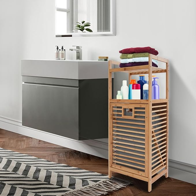 Freestanding Hamper Laundry Hamper Cabinet Hidden Laundry Hampers Flip Cabinet with Shelf Tilt out Hampers Basket with Shelf for Bedroom Bathroom