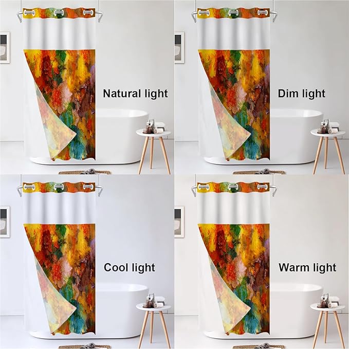 Shrahala Colorful Abstract Paint No Hooks Shower Curtain with Snap in Liner Set, Multicolor Modern Artist Bathroom Décor Polyester Fiber Waterproof for Stall Bathtubs 35.5 X 74 in