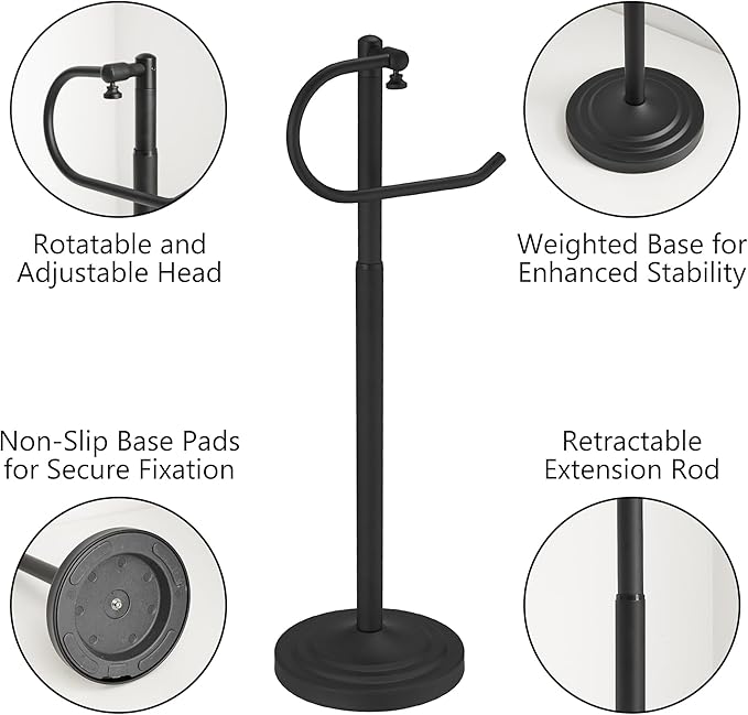 RFOUO Hand Towel Holder Stand,Standing Towel Racks for Bathroom,Hand Towel Holder for Bathroom Kitchen Vanity Countertops,Stainless Steel Adjustable Towel Bar 16.5-26 Inch(Matte Black)