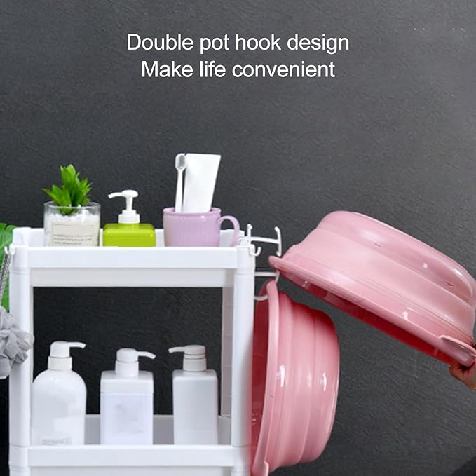 Narrow Freestanding Bathroom Shelf, Space Saving Storage Rack White Laundry Shelf for Bathroom Laundry Room Kitchen Bedroom Compact Areas (2 Layers (with Wheels))