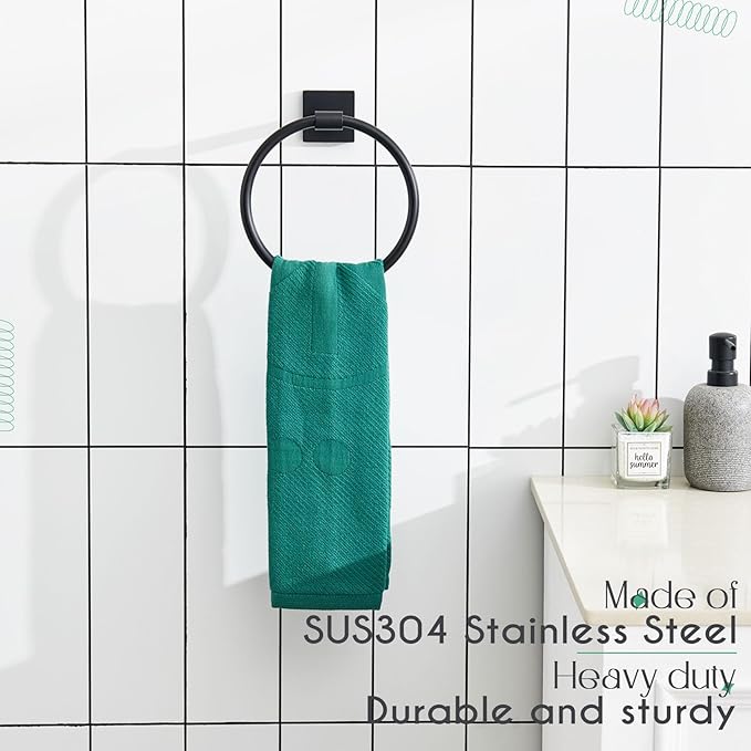 KOKOSIRI Towel Ring Matte Black Bath Towel Hanger Bathroom Hardware Hand Towels Holder Rack Wall Mounted Stainless Steel, B3010BK