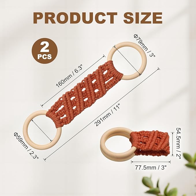 uxcell 2Pcs Kitchen Dish Towel Holder, 11"x3" Crochet Towel Ring with Hanging Loop for Cabinet House Oven Stove Door, Brick Red